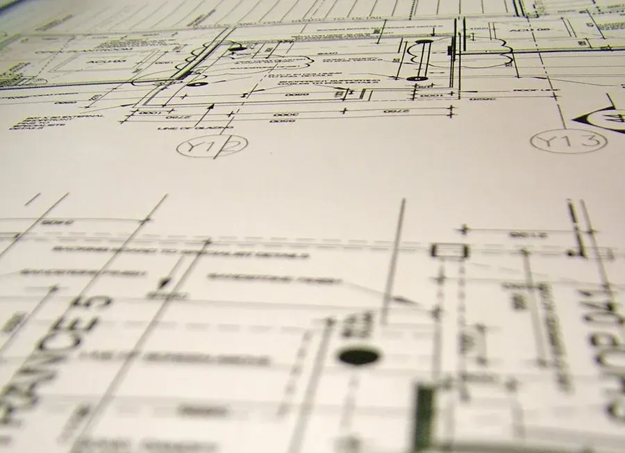 Planta de projeto de engenharia sobre a mesa